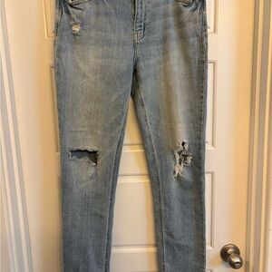 Blue Skinny Distressed Jeans with Vintage Wash